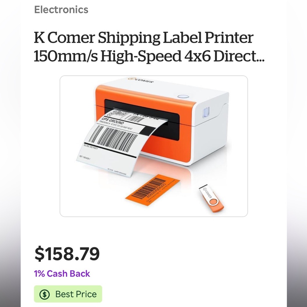 K Comer Shipping Label Printer